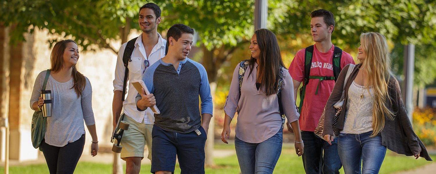 students studying on campus lawn